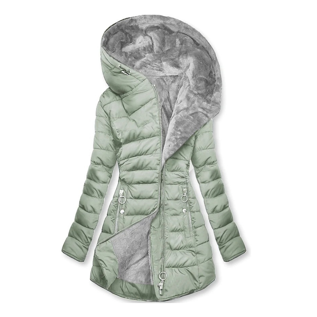 Padded jacket with faux fur lined hood and angled zip, longline fit, women’s winter wear