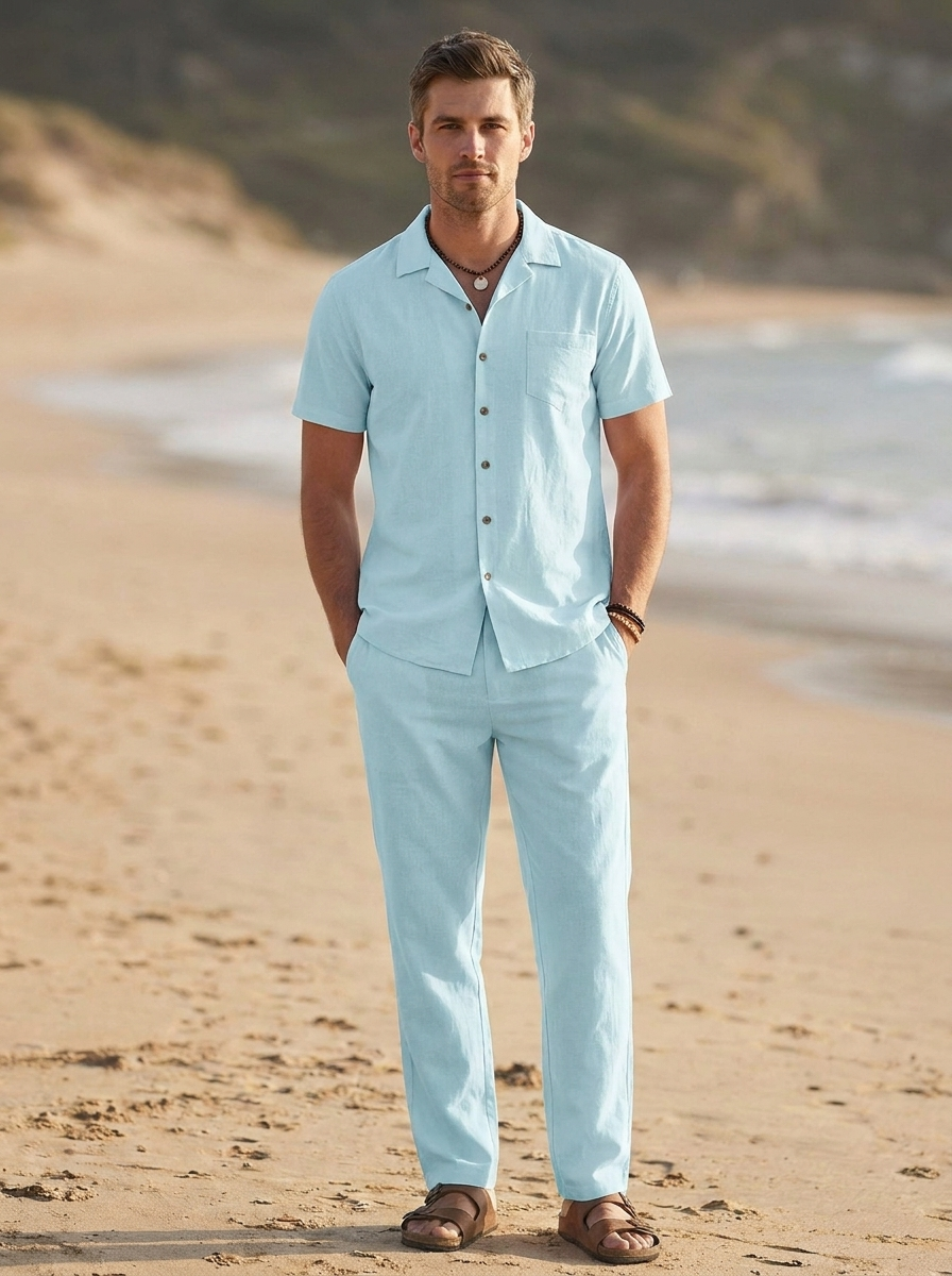 Casual shirt and trouser outfit designed for comfortable everyday summer wear