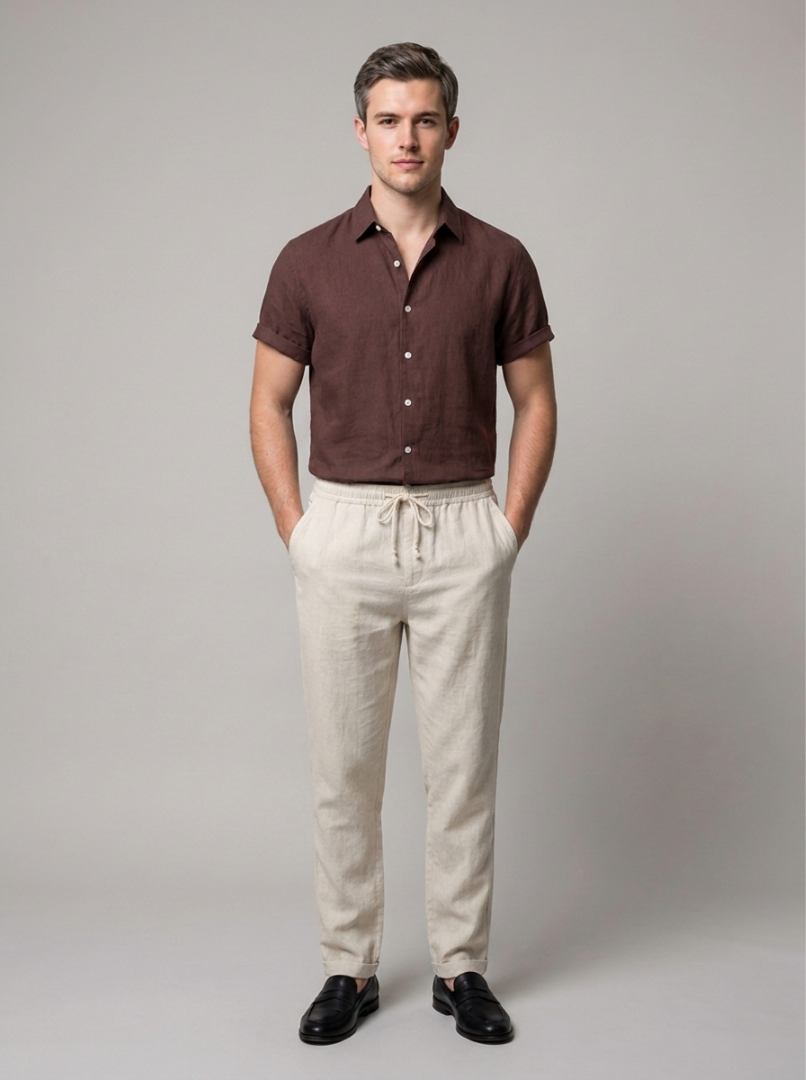 Short sleeve button two piece set for men