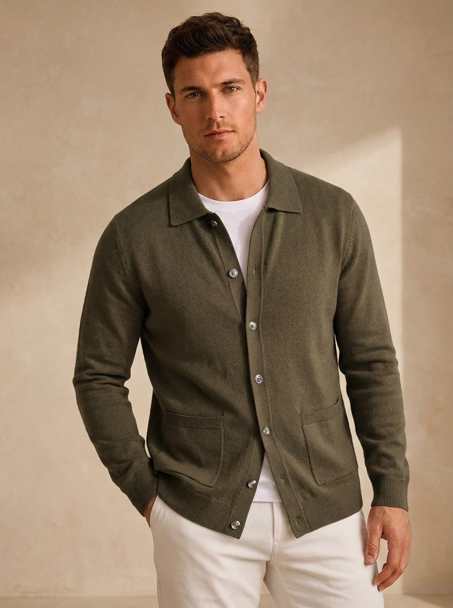 Regular fit button front cardigan for men