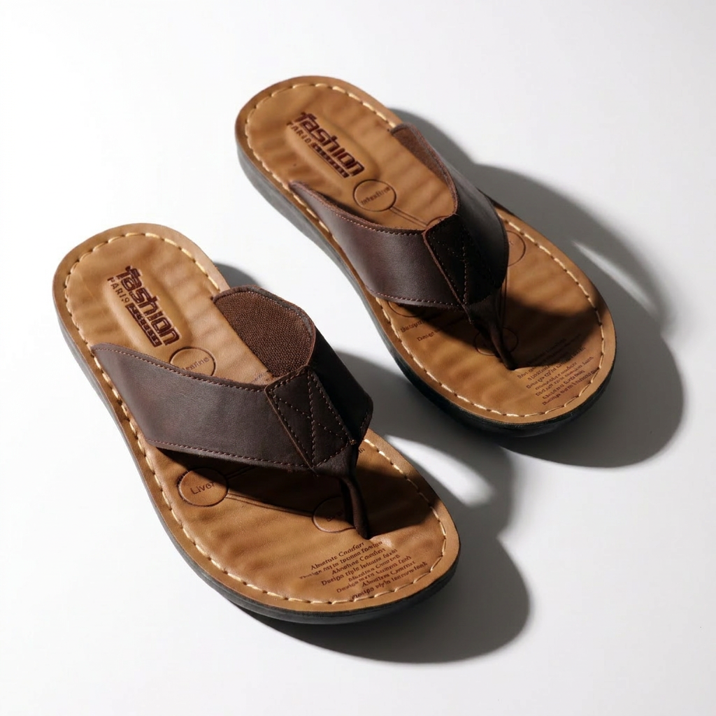 Men's slip-on leather sandals featuring a classic thong strap design