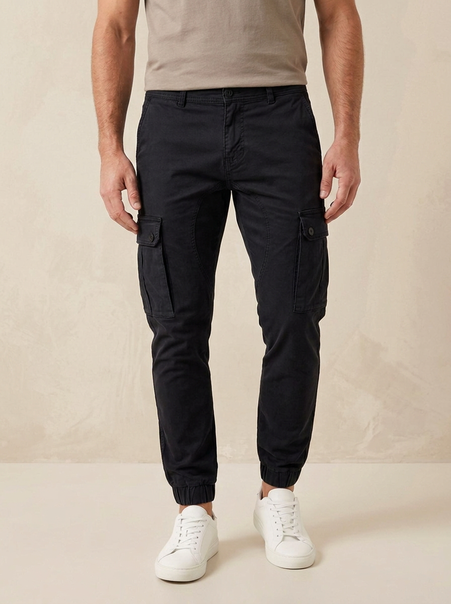 Men's cotton trousers with elastic waistband