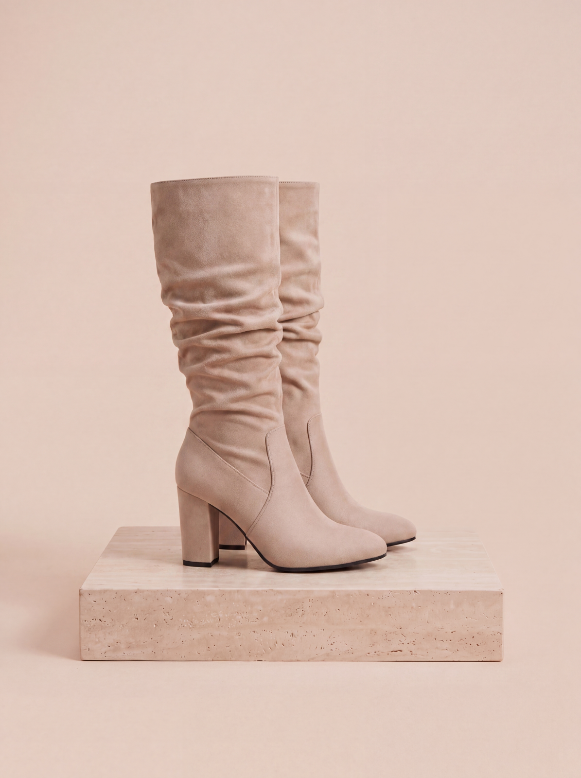 Faux leather knee boots block heel slouch women