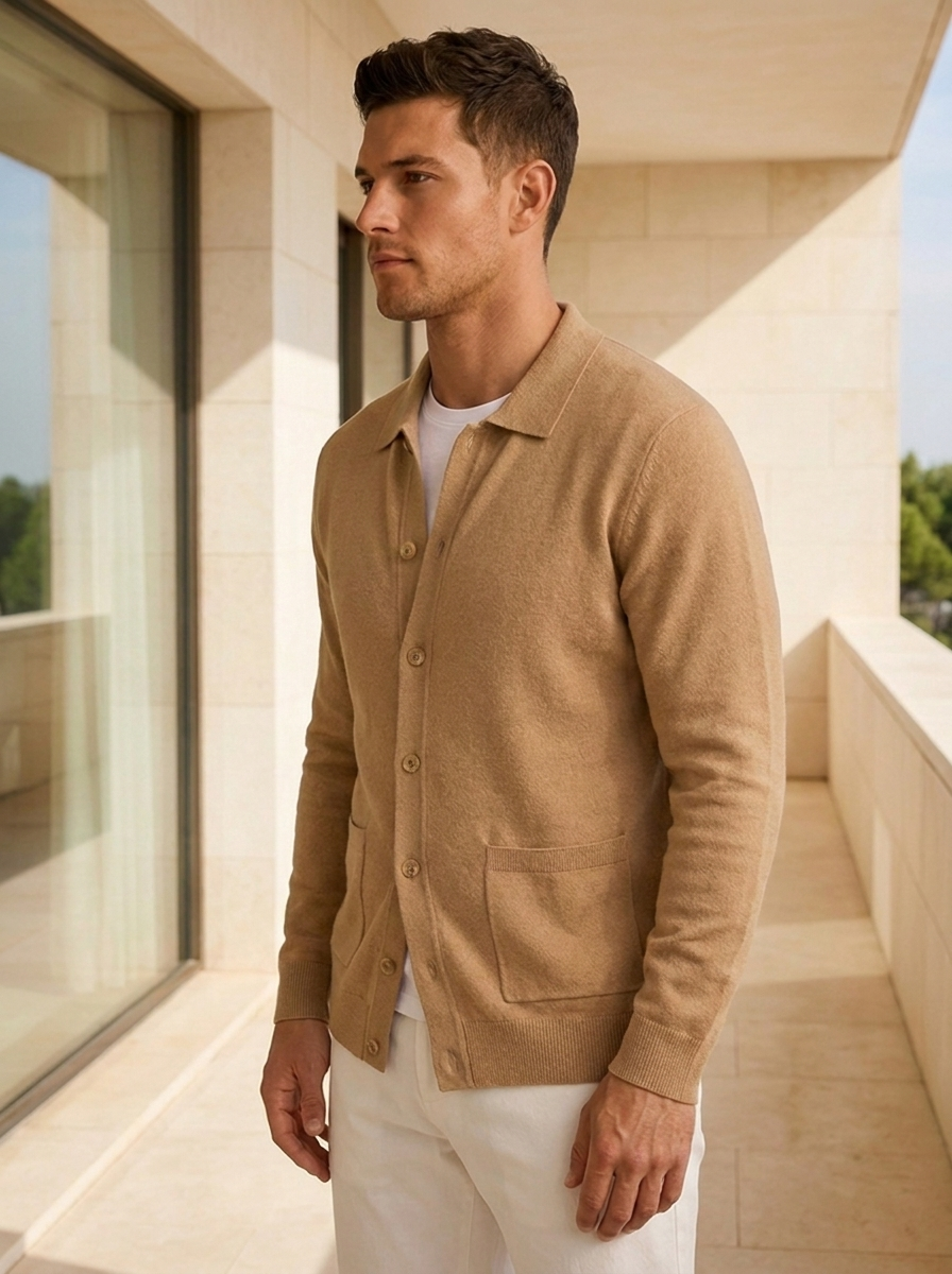 Men's warm wool cardigan with front pockets