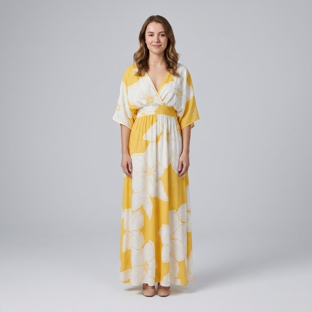 Women's polyester midi dress with a flowing silhouette and elegant floral pattern