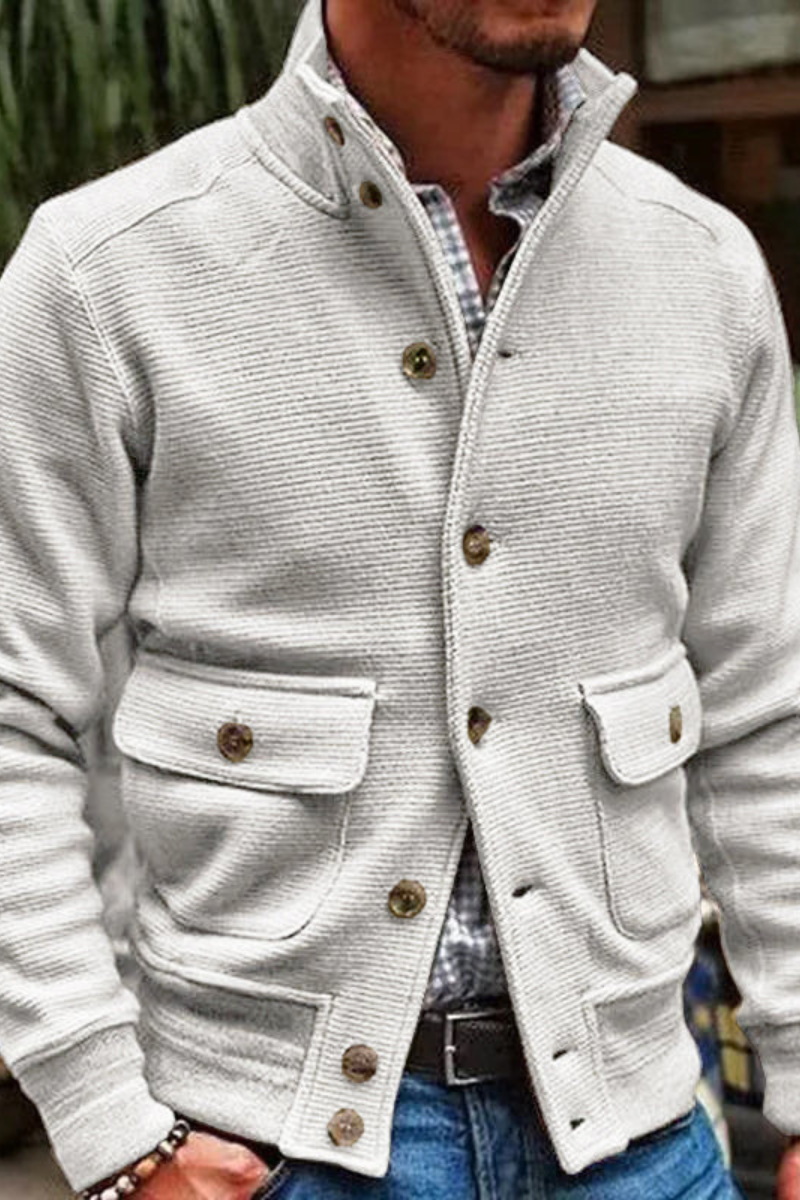 Knit jacket with button closure and casual fit for men
