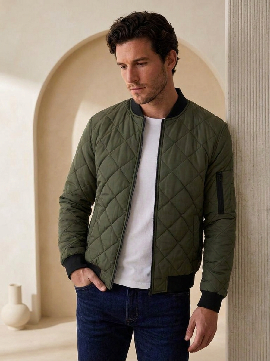 Quilted jacket with ribbed cuffs for men