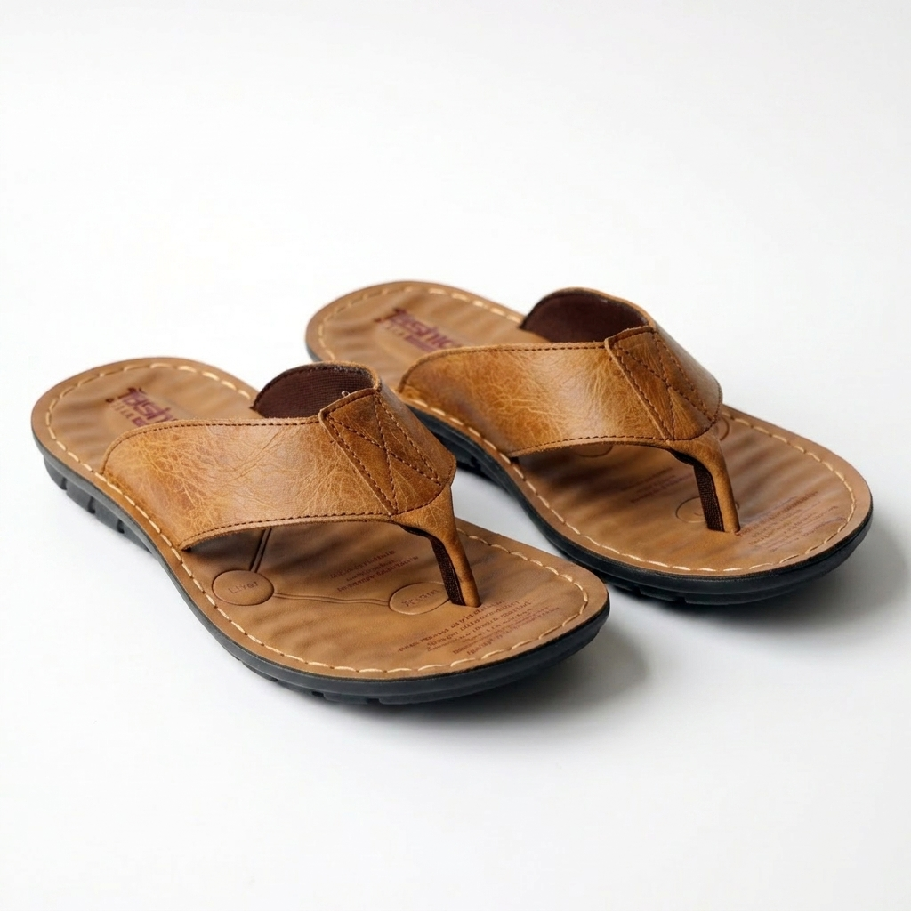 Men's slip-on sandals with a top-grain cowhide upper and cushioned footbed