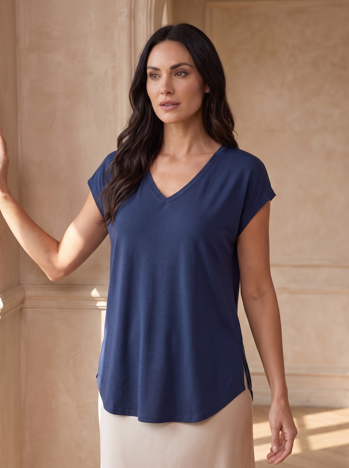 Cotton T-Shirt V Neck Loose Fit Women