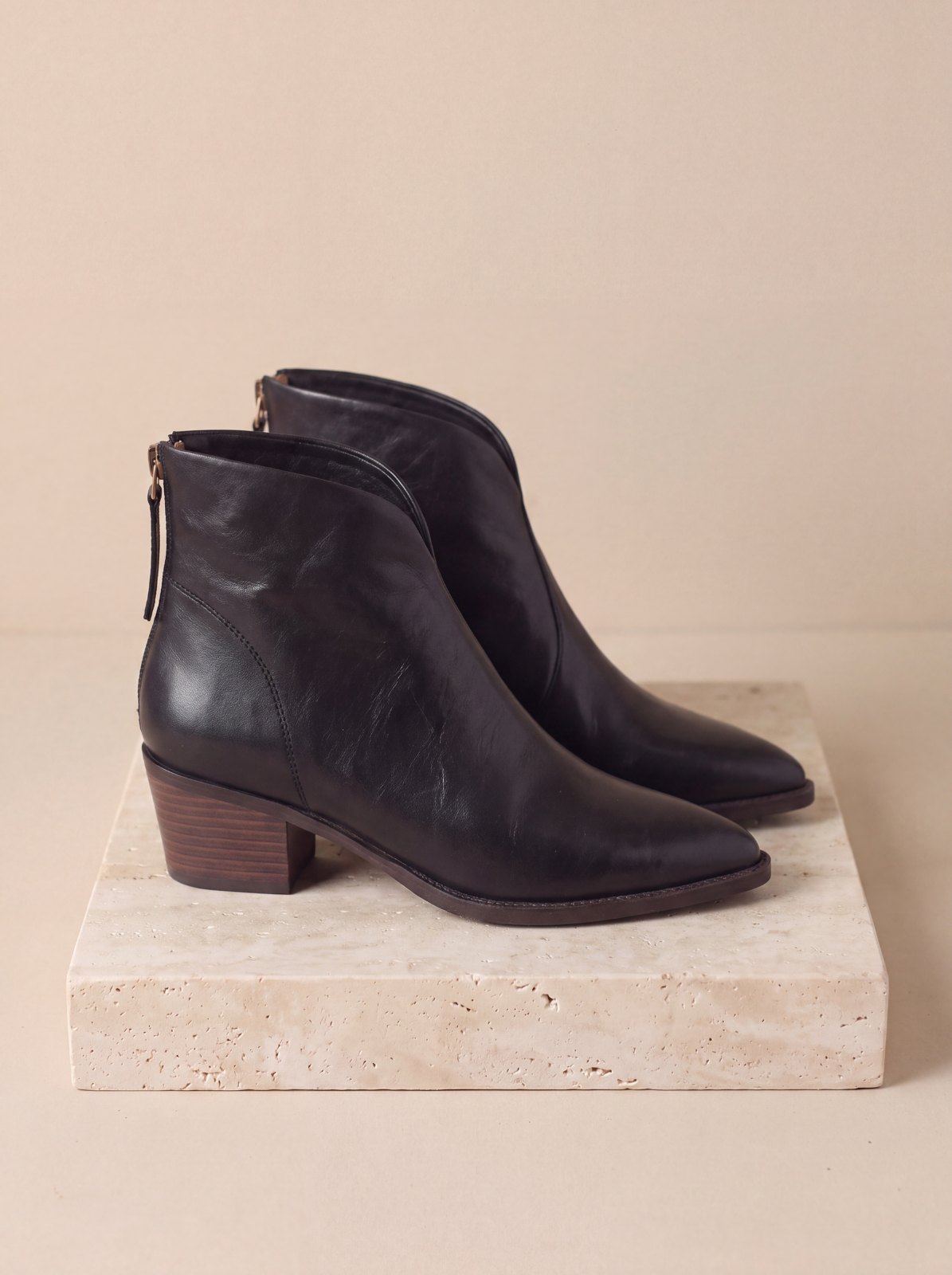 Leather ankle boots block heel women