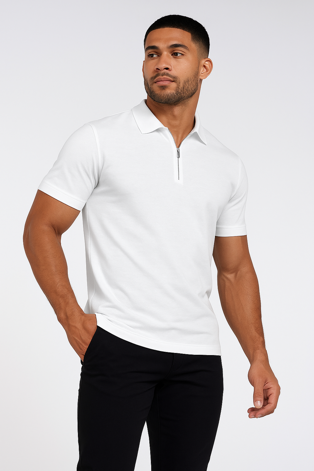 Polo Zippé Beau – Blanc
