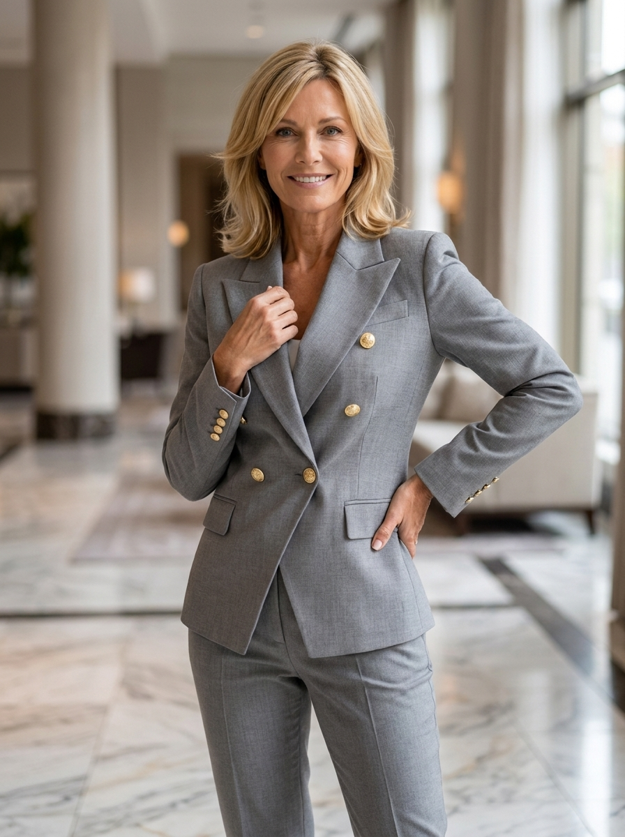 Women's blazer trouser outfit for office wear and business casual styling