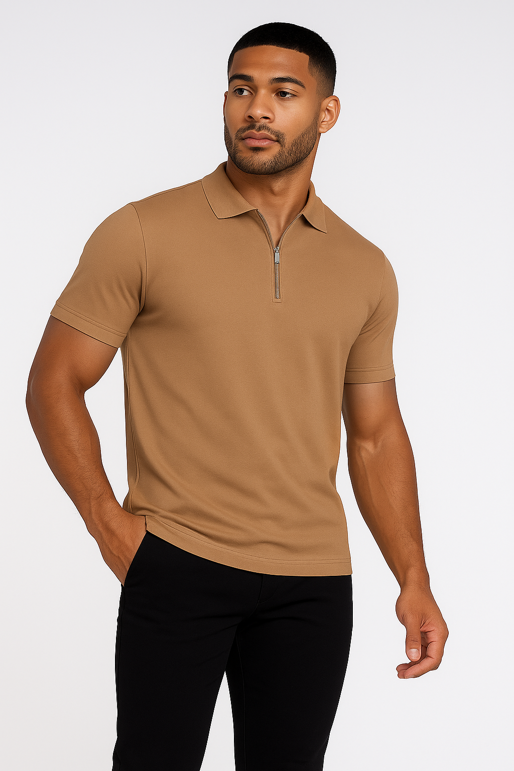 Polo Zippé | Édouard – Marron