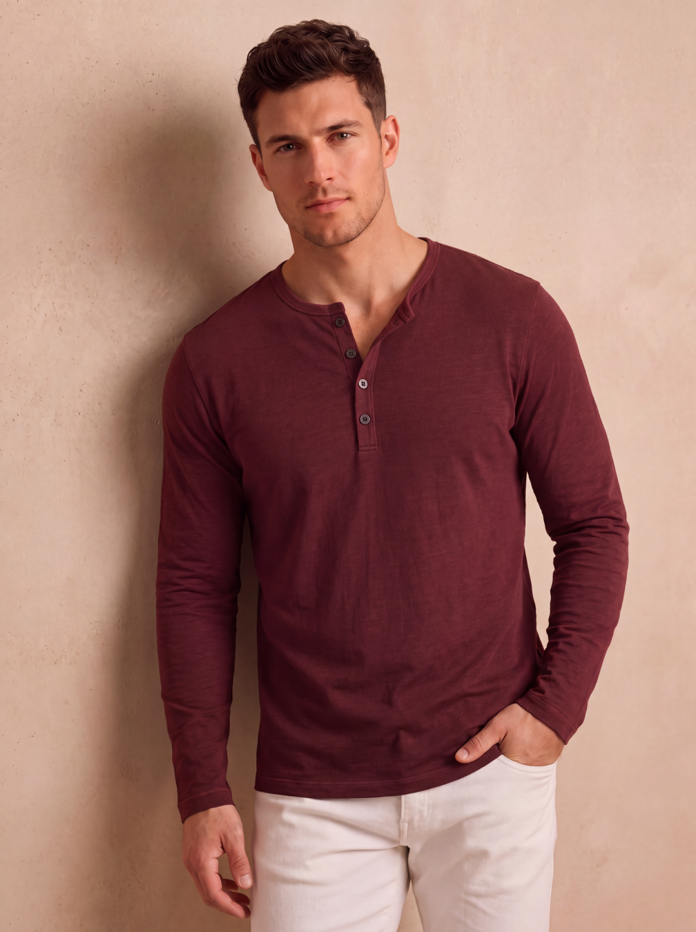 Men's slim fit cotton blend Henley top