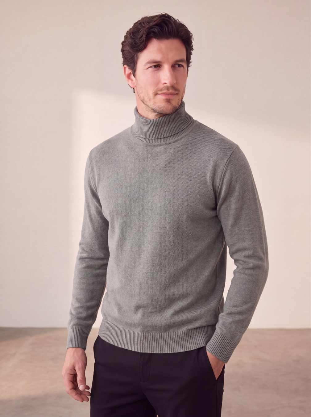 Wool blend turtleneck jumper slim fit men