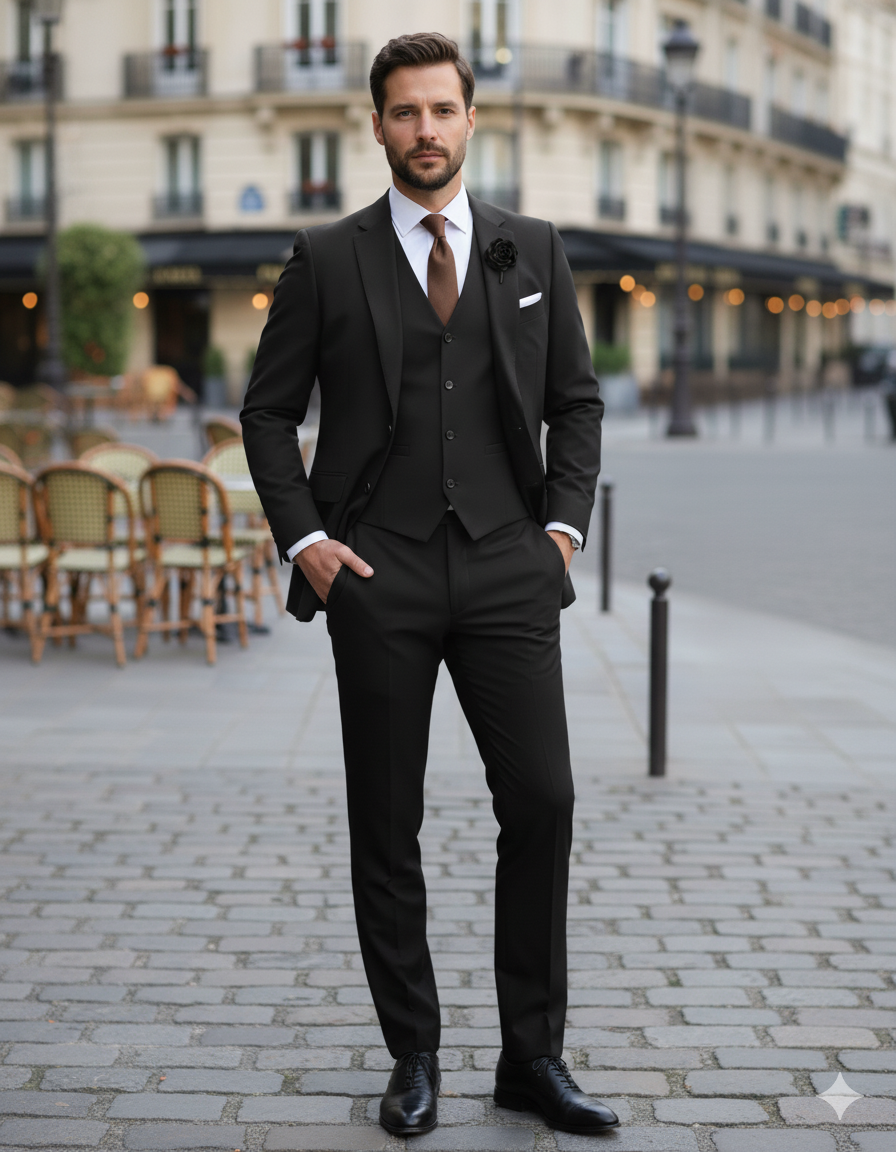 Slim fit wool suit with two-button blazer for men