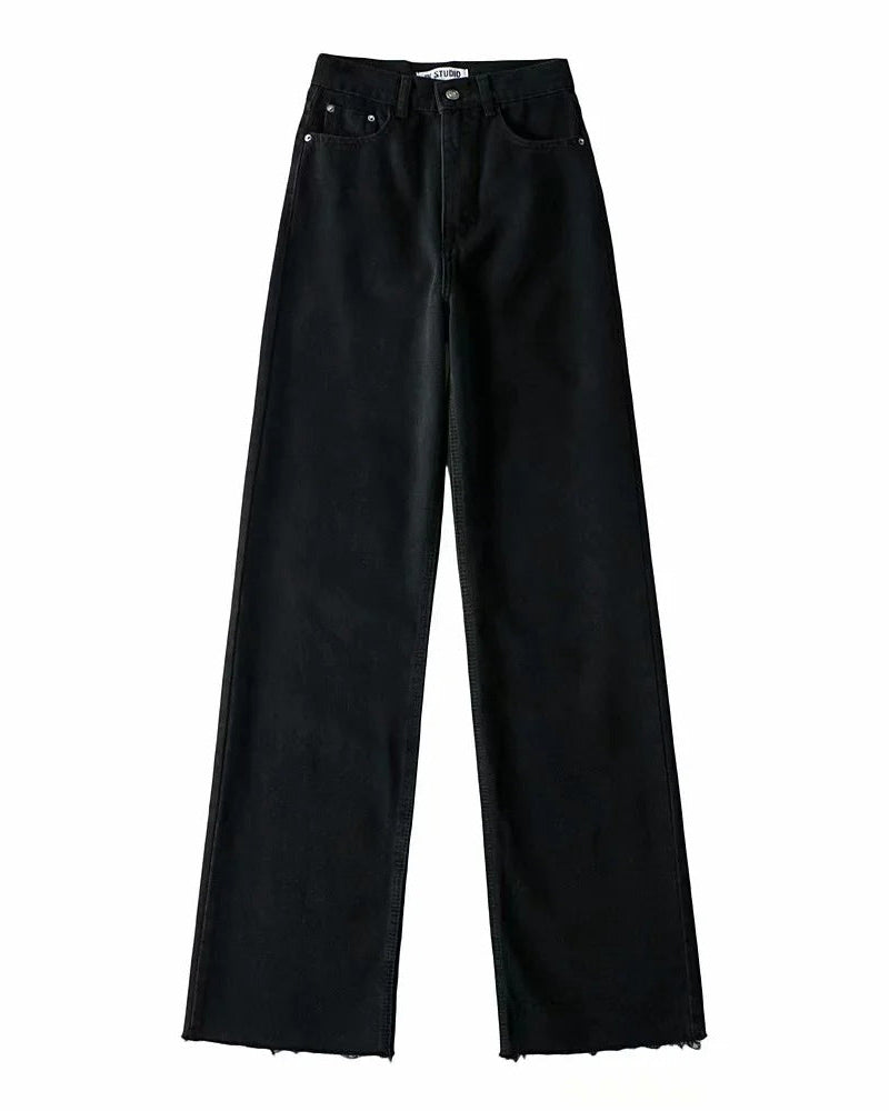 High waist wide leg trousers with raw hems