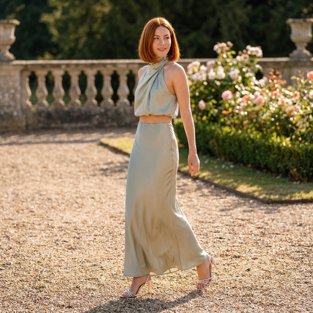 Women's satin backless skirt set with long skirt styling for holidays