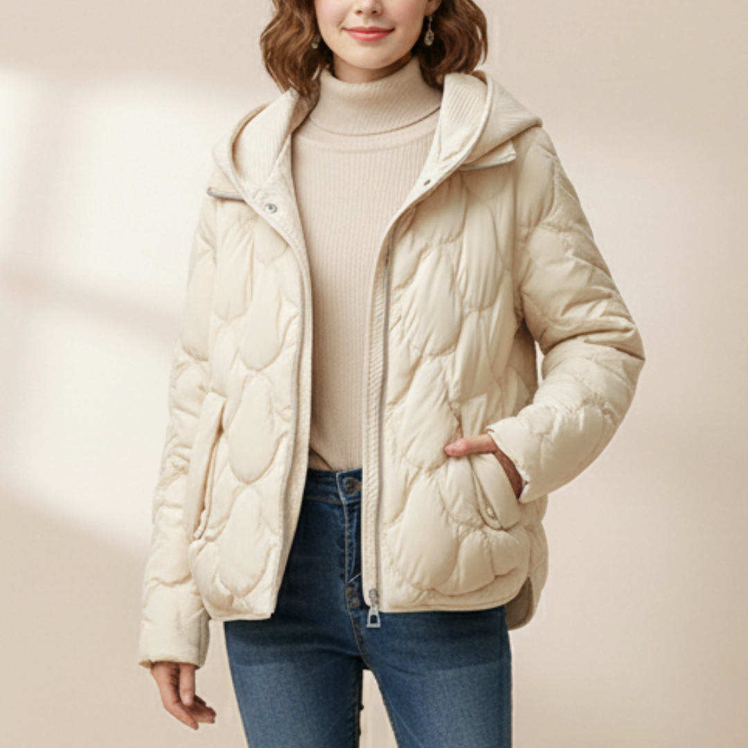 padded puffer jacket flat lay showing overall silhouette