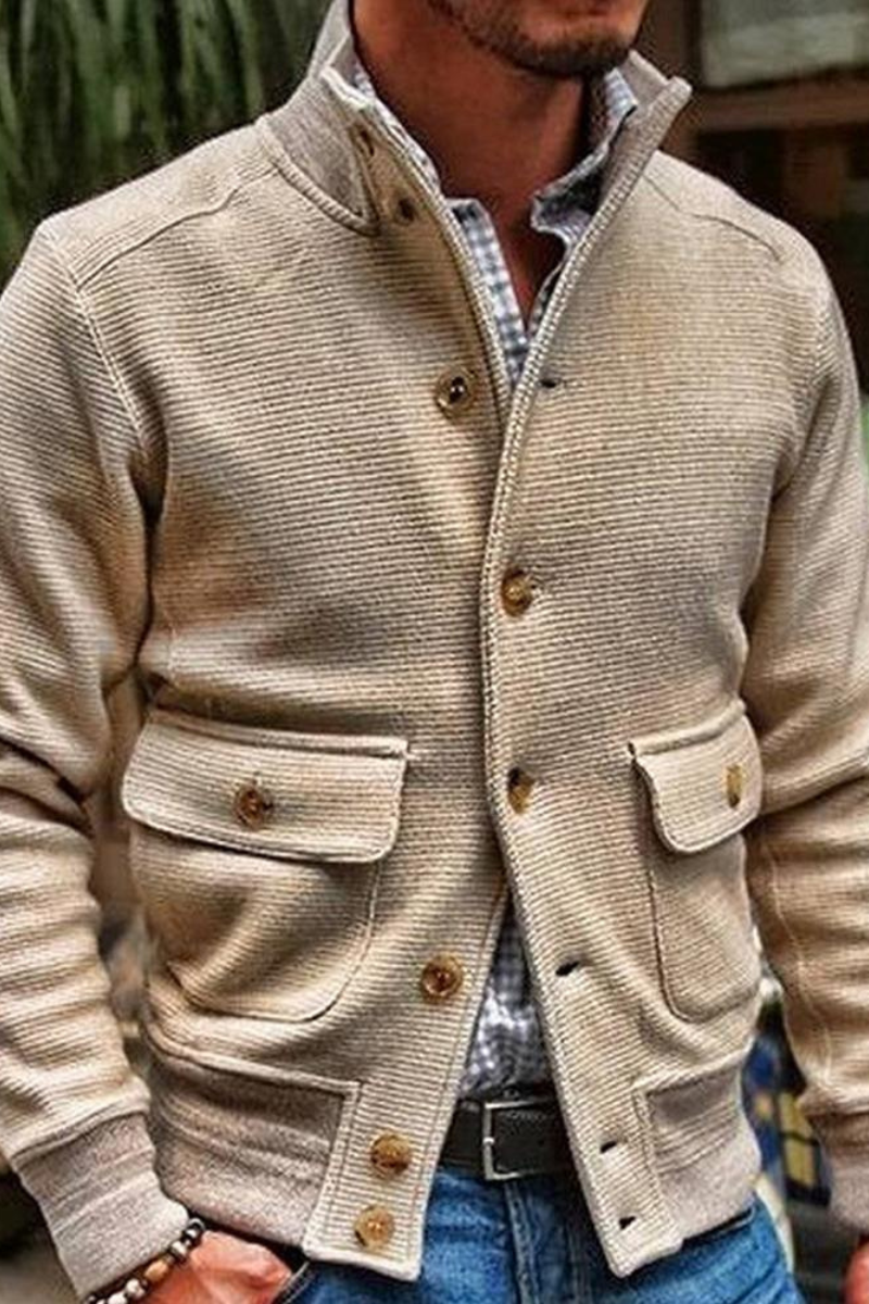 Side view of buttoned casual jacket for men