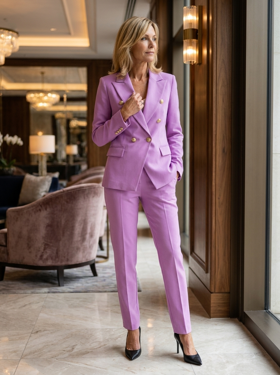 Women's coordinated blazer outfit showcasing the complete silhouette