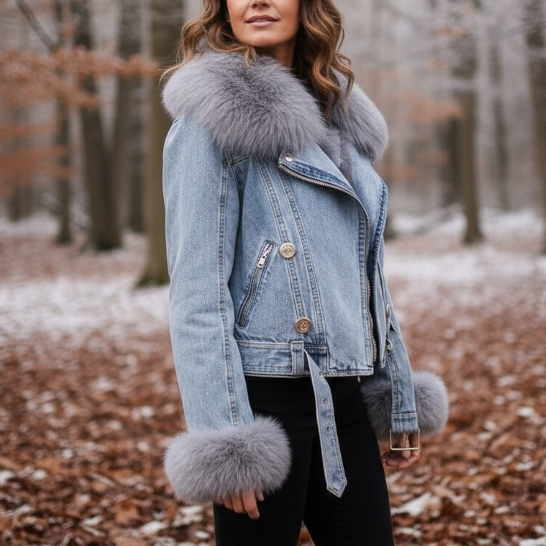 Veste Jean & Fourrure Élégante Femme