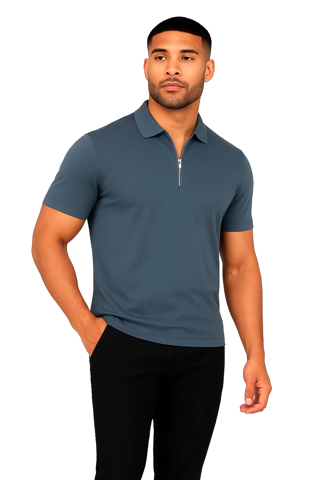 Polo Zippé | Jean – Bleu Sarcelle
