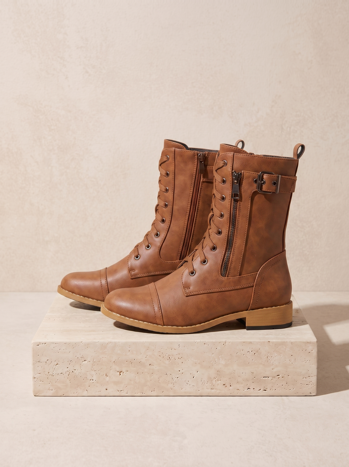 Lace-up mid-calf boots women