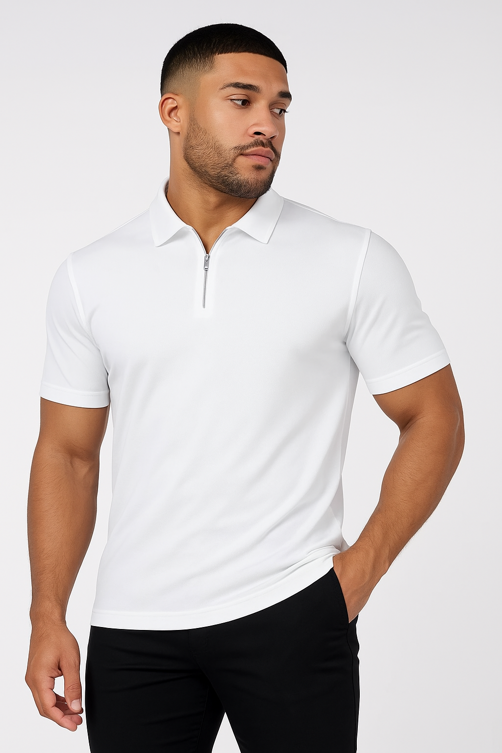 Polo Zippé Beau – Blanc