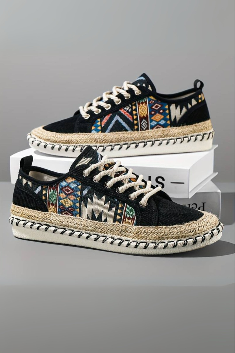 Lace-up trainers showing textured upper and durable outsole