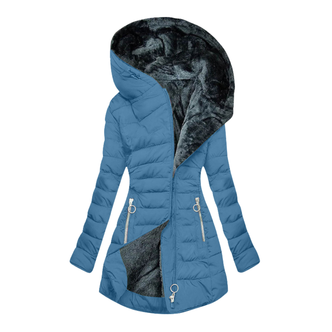 Padded hooded coat with faux fur interior, asymmetrical zip closure, long fit, women’s jacket