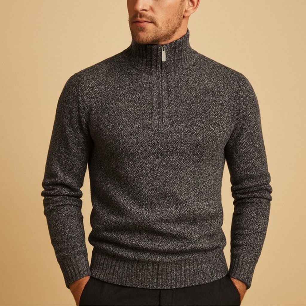 Pull à Col Montant Demi-Zippé Coupe Slim Homme