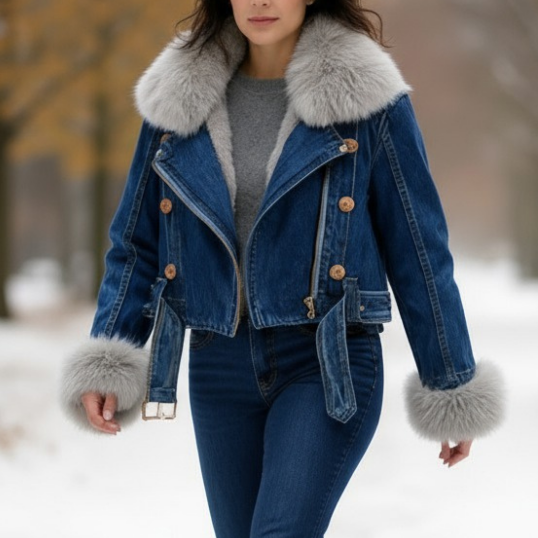Veste Jean & Fourrure Élégante Femme
