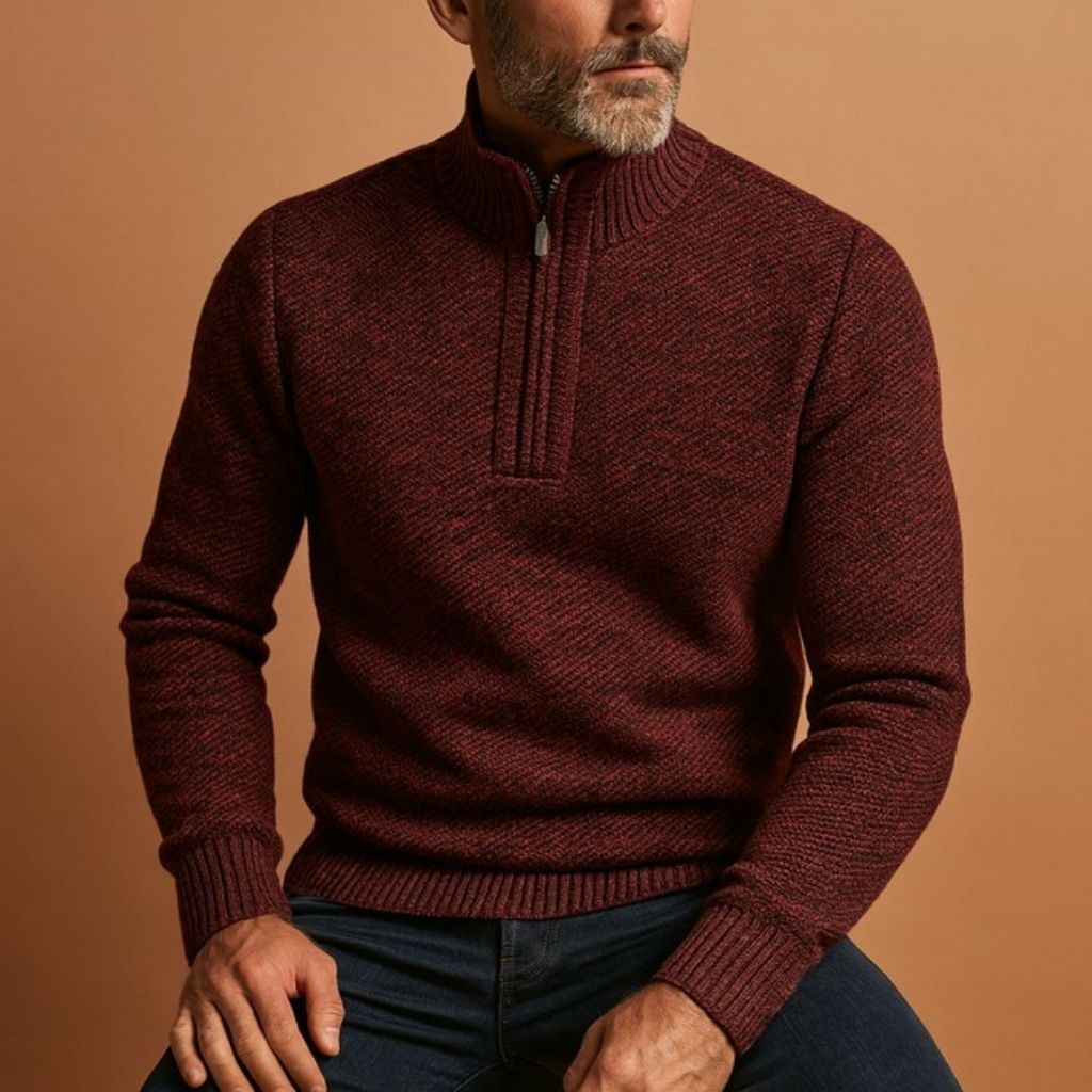 Pull à Col Montant Demi-Zippé Coupe Slim Homme