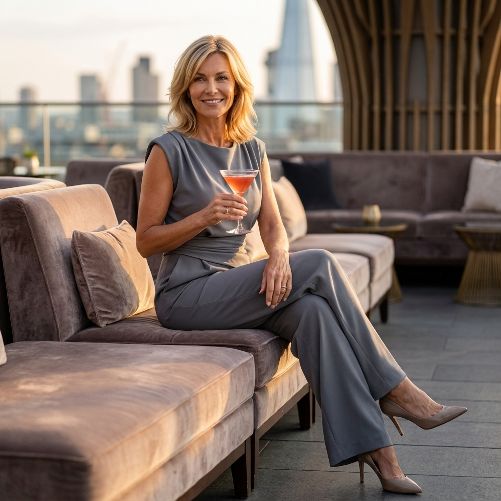 Women's coordinated outfit showcasing wide leg trouser styling
