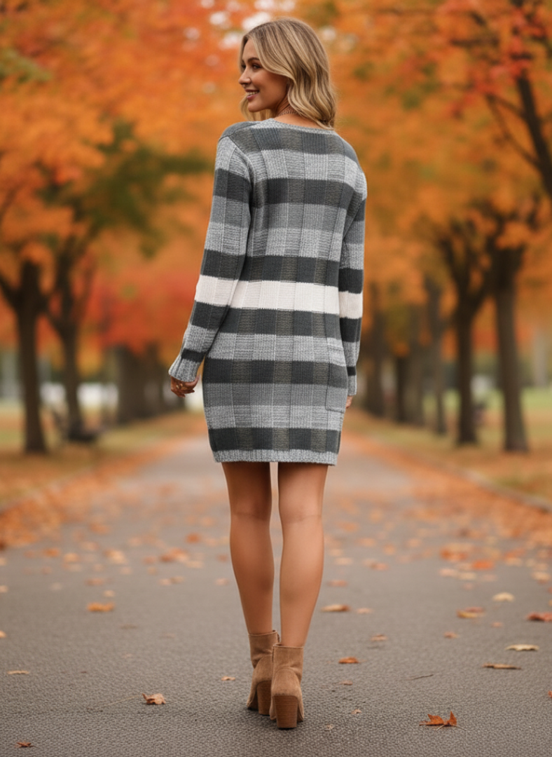 Robe Courte à Carreaux en Maille pour Femme