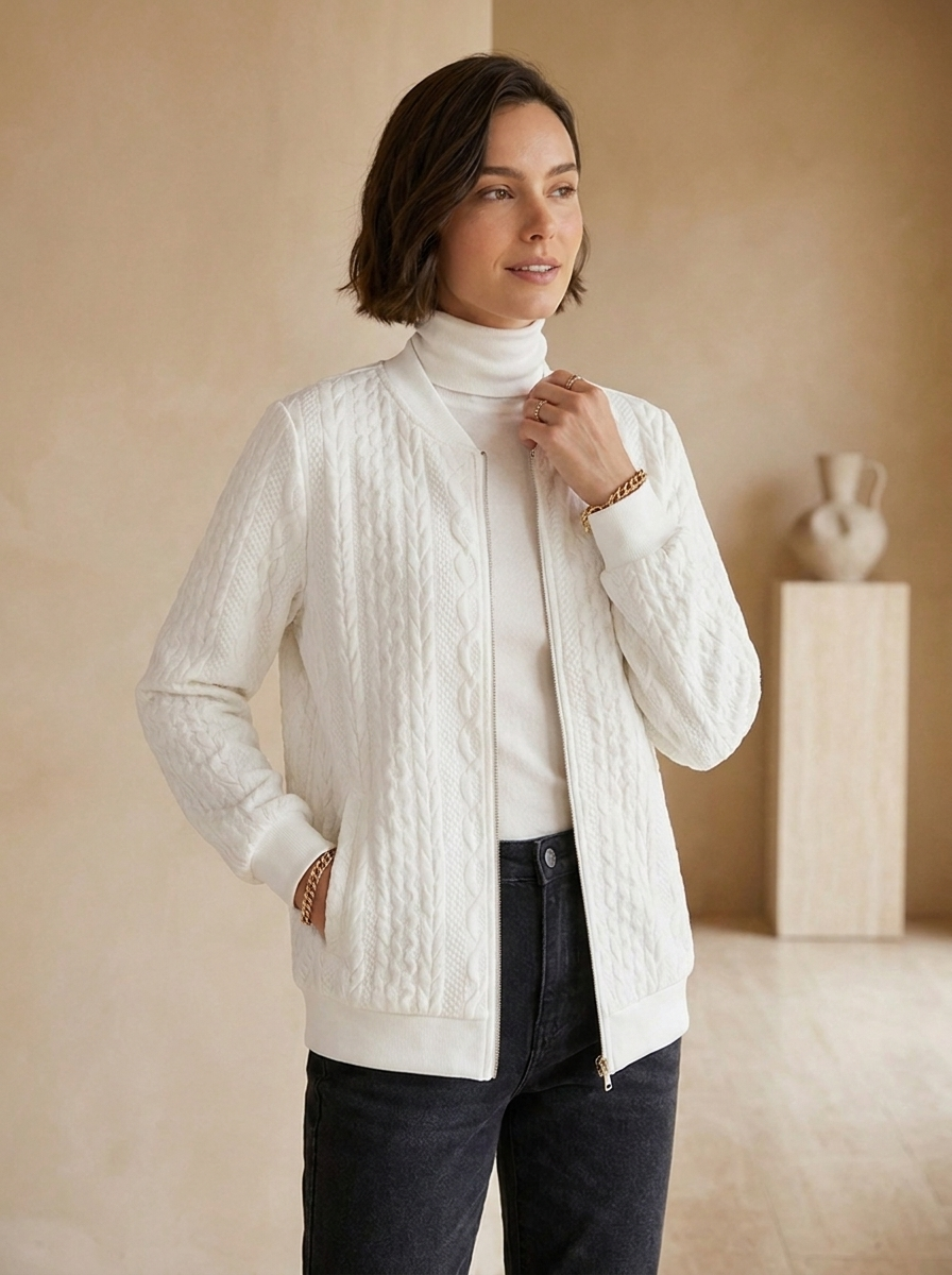 Women's cable knit cardigan with long sleeves