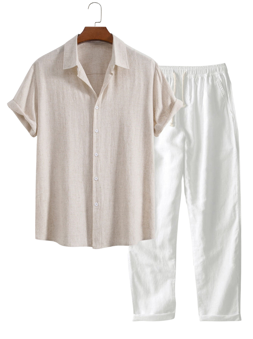 Casual men's outfit with a button front shirt