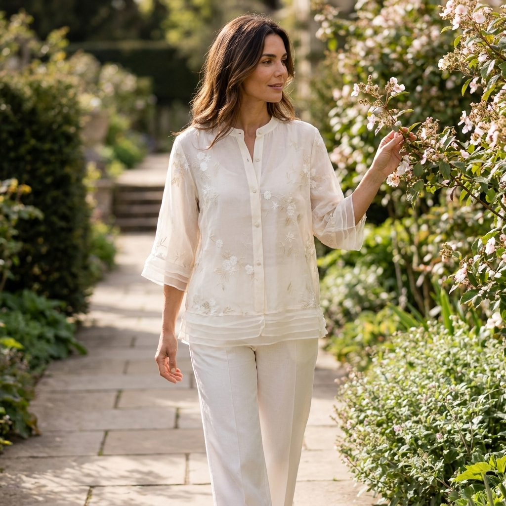 Women's embroidered three quarter sleeve blouse for everyday wear
