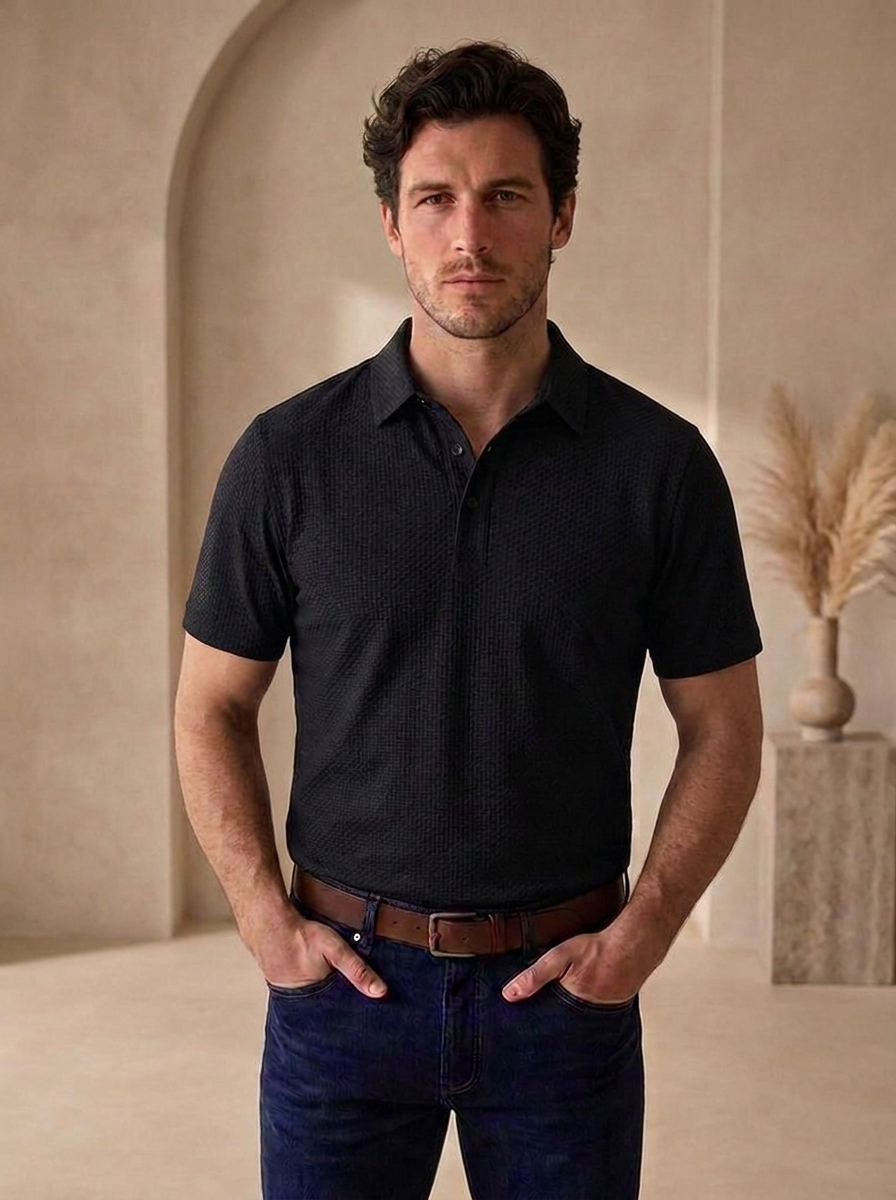 Cotton mesh polo shirt with a slim tailored fit
