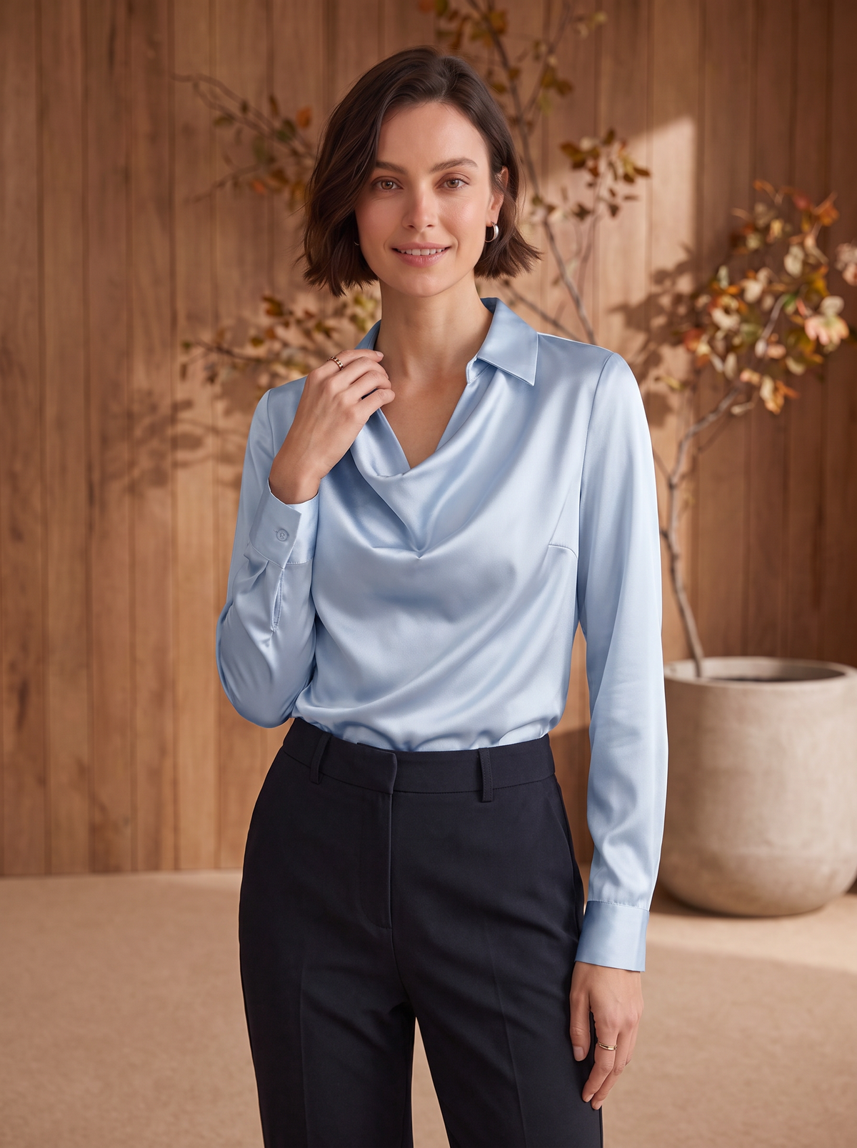 Women's satin drape blouse