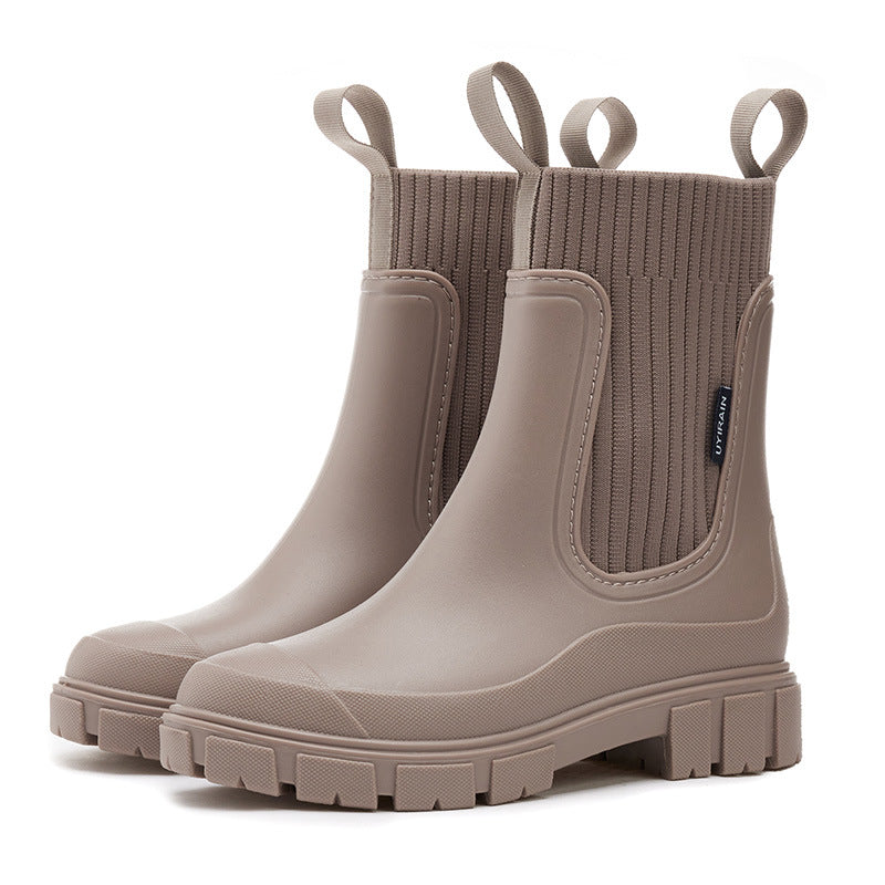 Women's apricot PVC ankle boots with elastic closure, ankle-height design