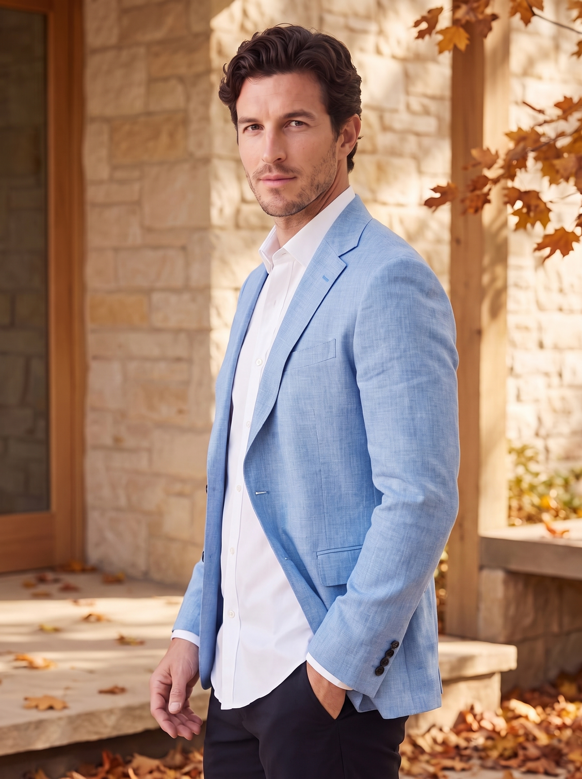 Men's button front linen blazer