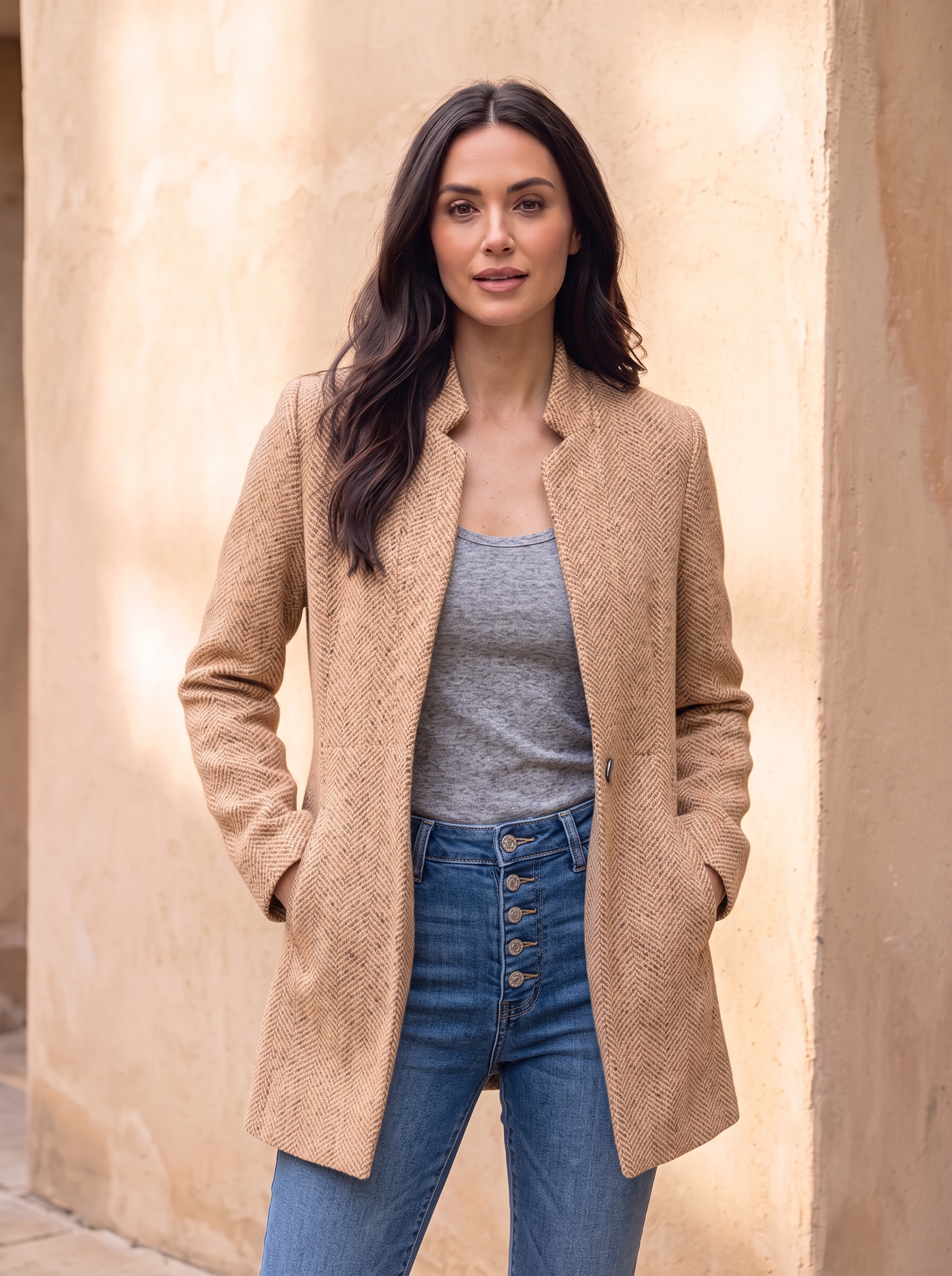 Textured open front blazer women
