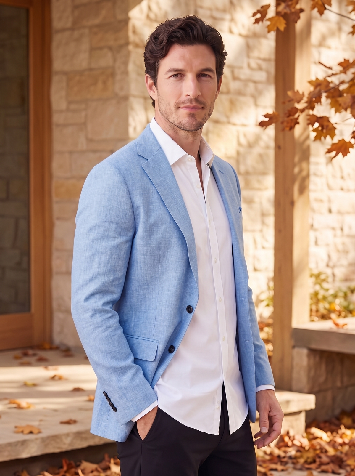 Men's linen blazer with notch lapel