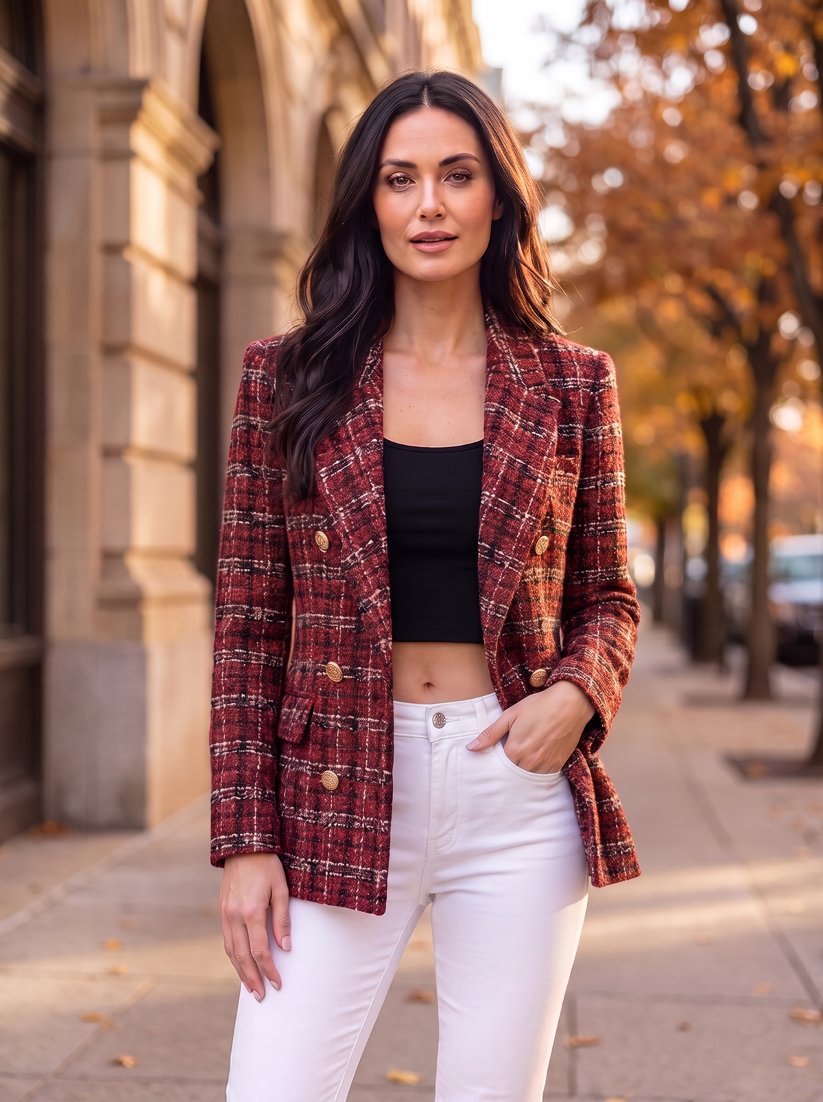Checked Double-Breasted Blazer Women