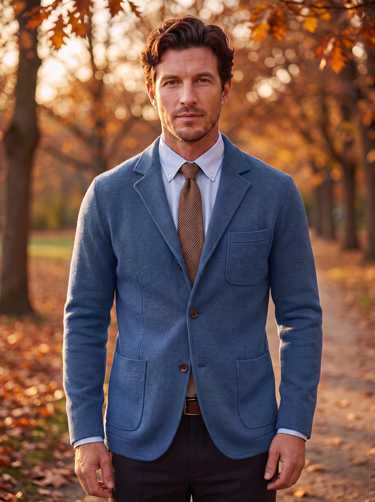 Men's structured blue blazer with front pockets