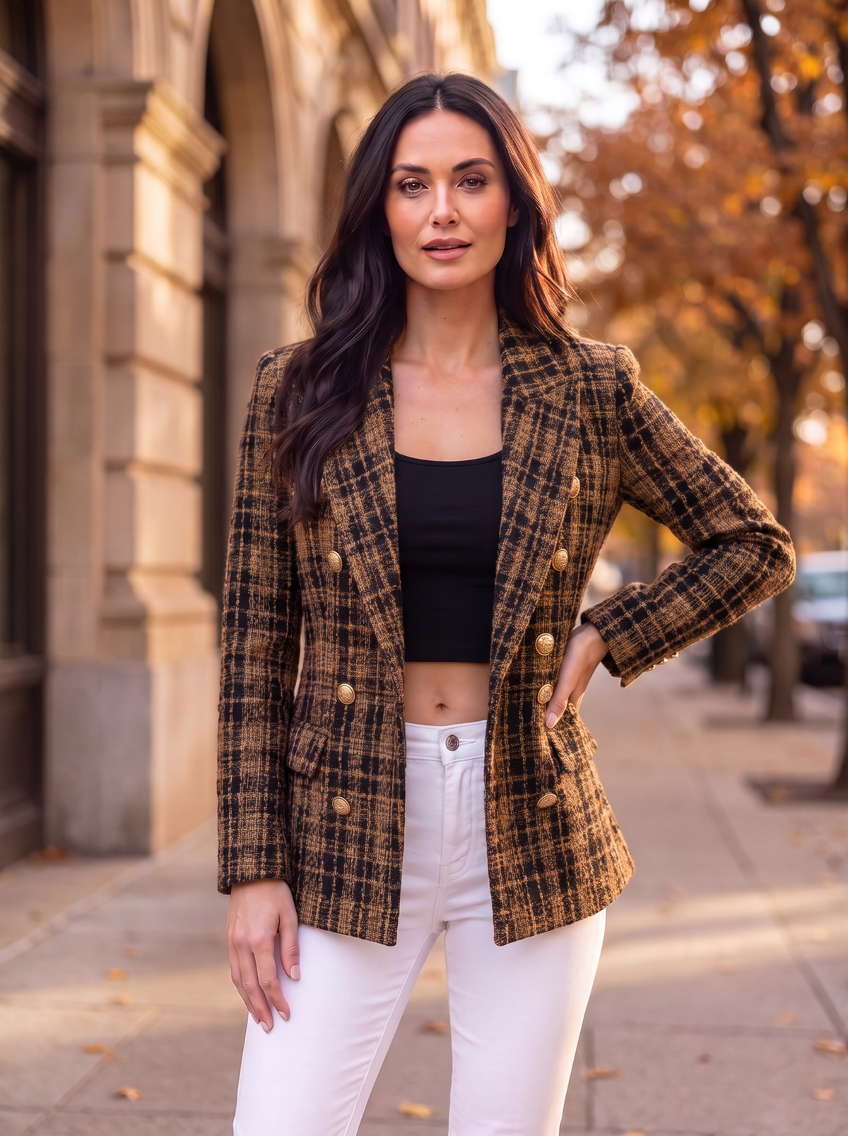 Checked Double-Breasted Blazer Women