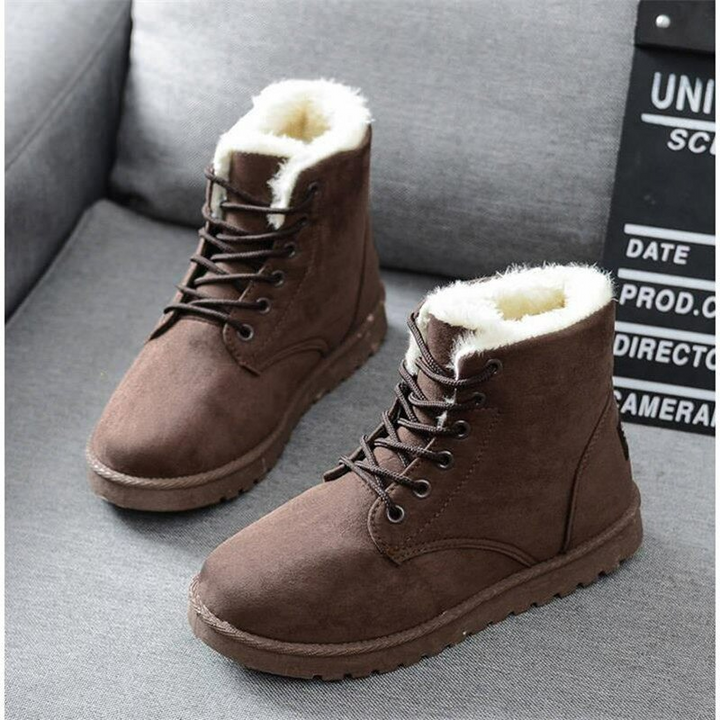 Lace-up suede ankle boots featuring soft faux fur lining