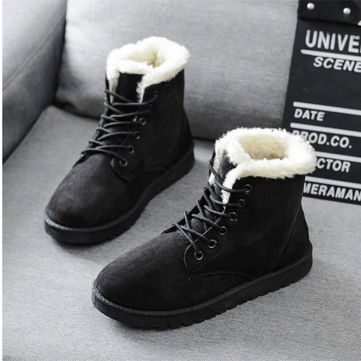Women's suede boots with faux fur collar and lace-up front